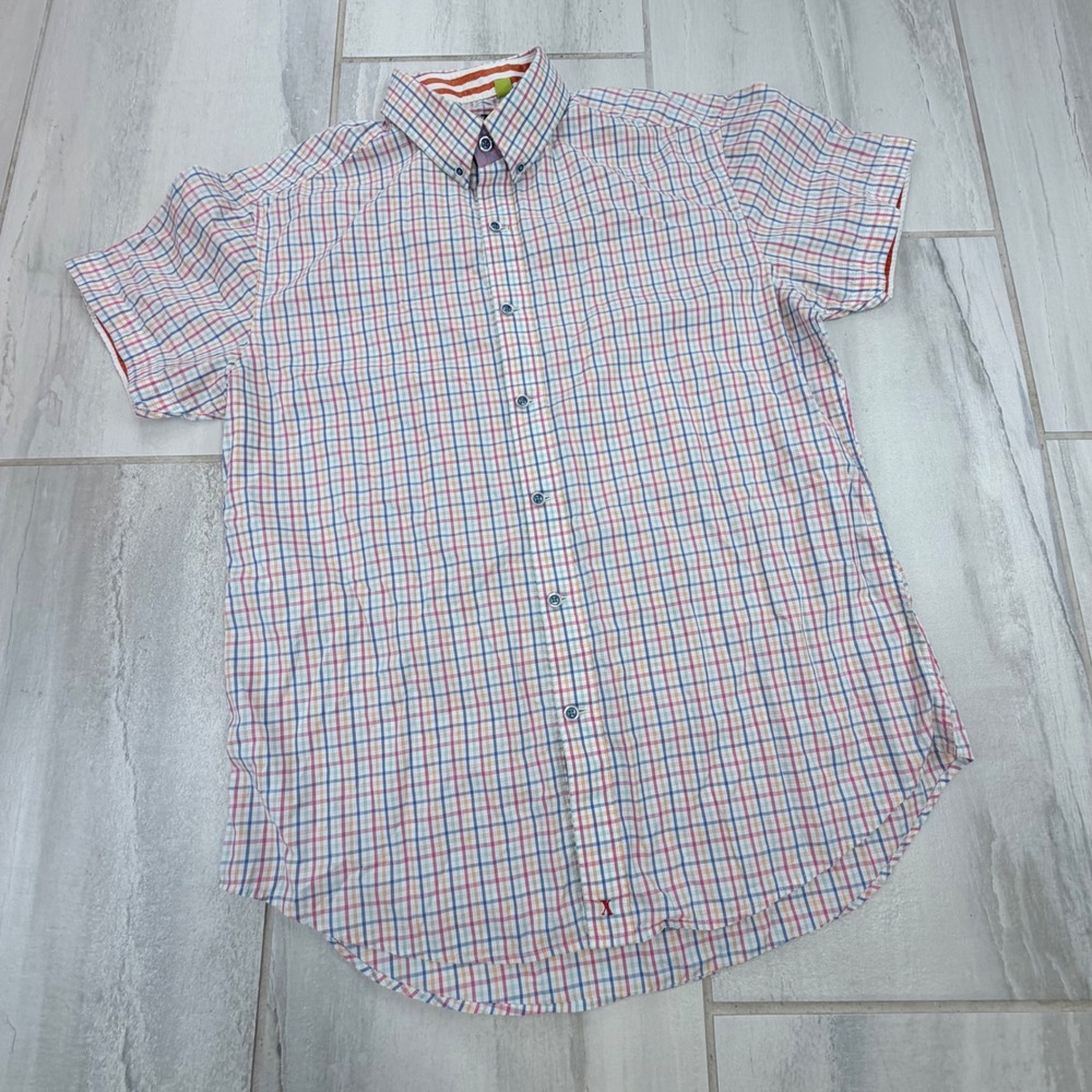 Robert Graham X Collection Mens Large Tailored Fit Plaid Short Sleeve Shirt